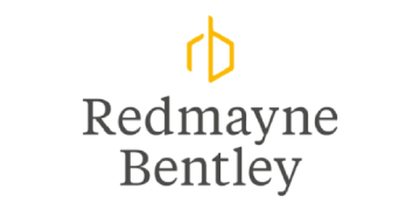 A logo features the text "REDMAYNE BENTLEY" prominently above the words "STOCKBROKERS," all displayed in a bold, purple font against a white background.